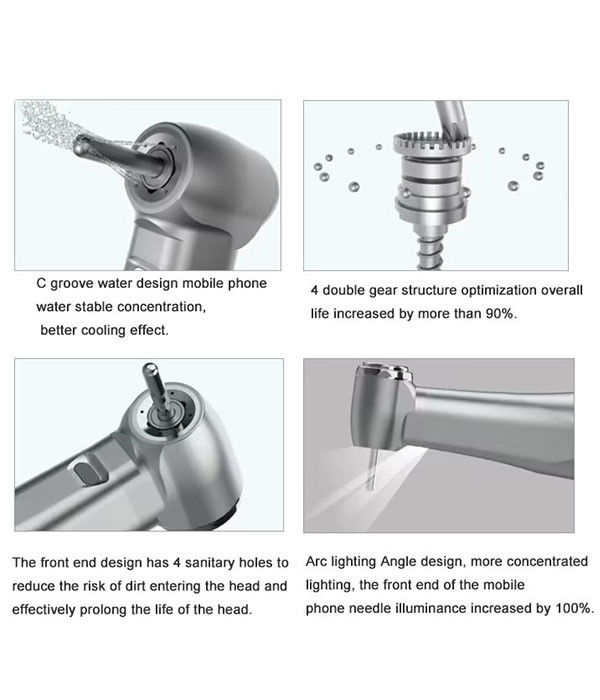 Tandheelkundige 1/5 Low Speed Handpiece Verhoogde Rode Ring Contra Hoek Interne waterspray voor E-type motor